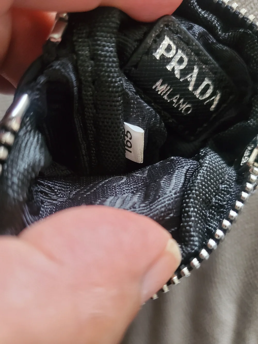 Prada Authentic  Black Nylon Key Pouch with Silver Hardware Womens